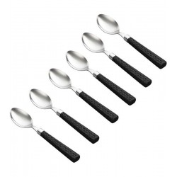 Jogo 6 Colheres 15cm Para Chá De Aço Inox Com Cabo De Plástico Rattan Preto